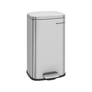 SONGMICS Trash Can with Lid, 8 Gallon Waste Bin, Small Stainless Steel Step Pedal Trash Can with Inner Bucket, Soft Close, Kitchen, Silver ULTB03NL