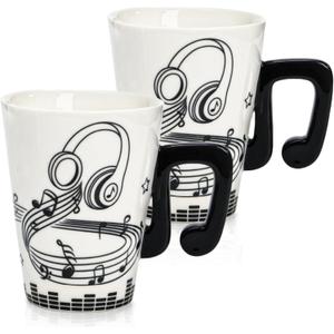 ZAVOOS 2 Pack Music Mug, 13 Oz Ceramic Gift Musical Mug for Music Lovers Teachers, Unique Novelty Coffee Cup with Musical Notes Handle for Women, Men, Musician, Medium
