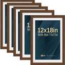 VCK 12x18 Picture Frame 5 Pack - Brown, High-End Wood Poster Frames with Tempered Glass, Display 11x17 Photo with Mat or 12x18 without Mat, Art Gallery-Quality, Wall Hanging, Brown