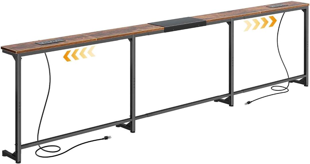 Huuger 94.5-110.2'' Extendable Behind Couch Table with Outlets, 94.5- 110.2"W x 29.5"H