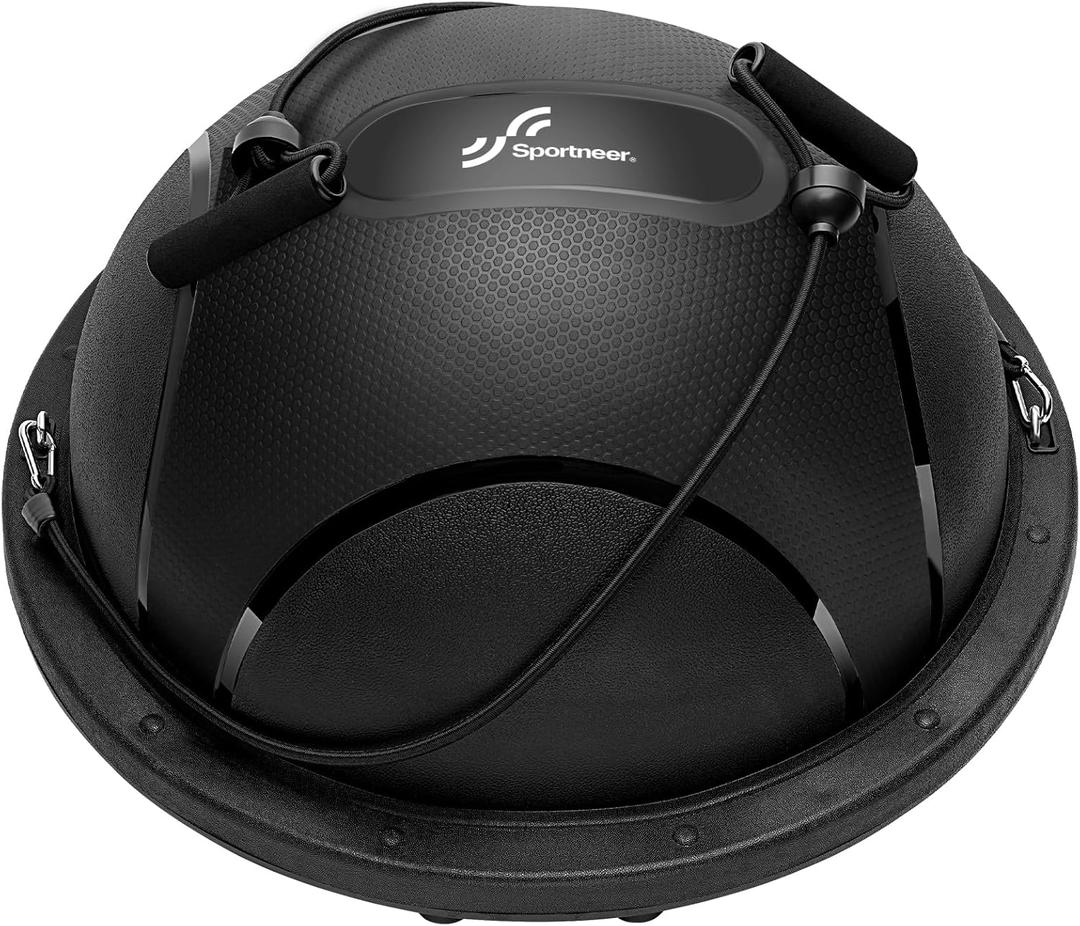Sportneer Half Balance Ball - Inflatable Exercise Ball Trainer With Resistance Bands & Pump - Non-slip Yoga Ball for Stability, Core Training, Physical Therapy - Home Gym Equipment (Black)