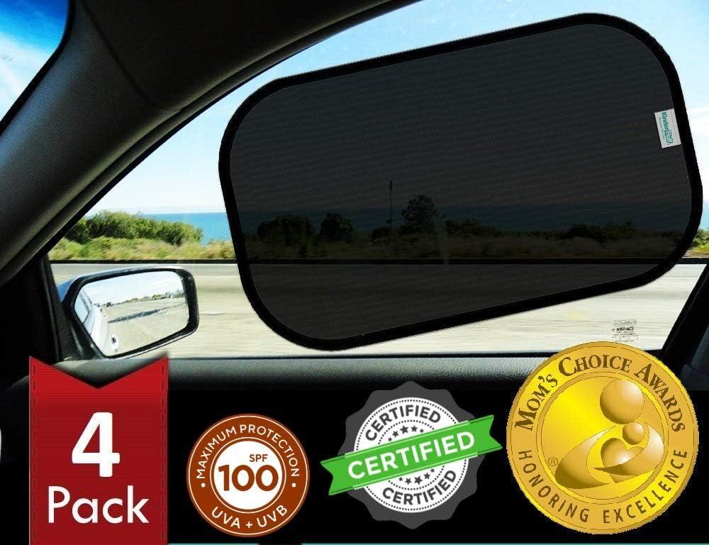 kinder Fluff Car Window Shade (4Pack)-The Only Certified Car Window Sun Shade for Baby Proven to Block 99.95% UVR - Mom's Choice Gold Award - Car Seat Sun Protection - Standard (20x12in (51x31cm))