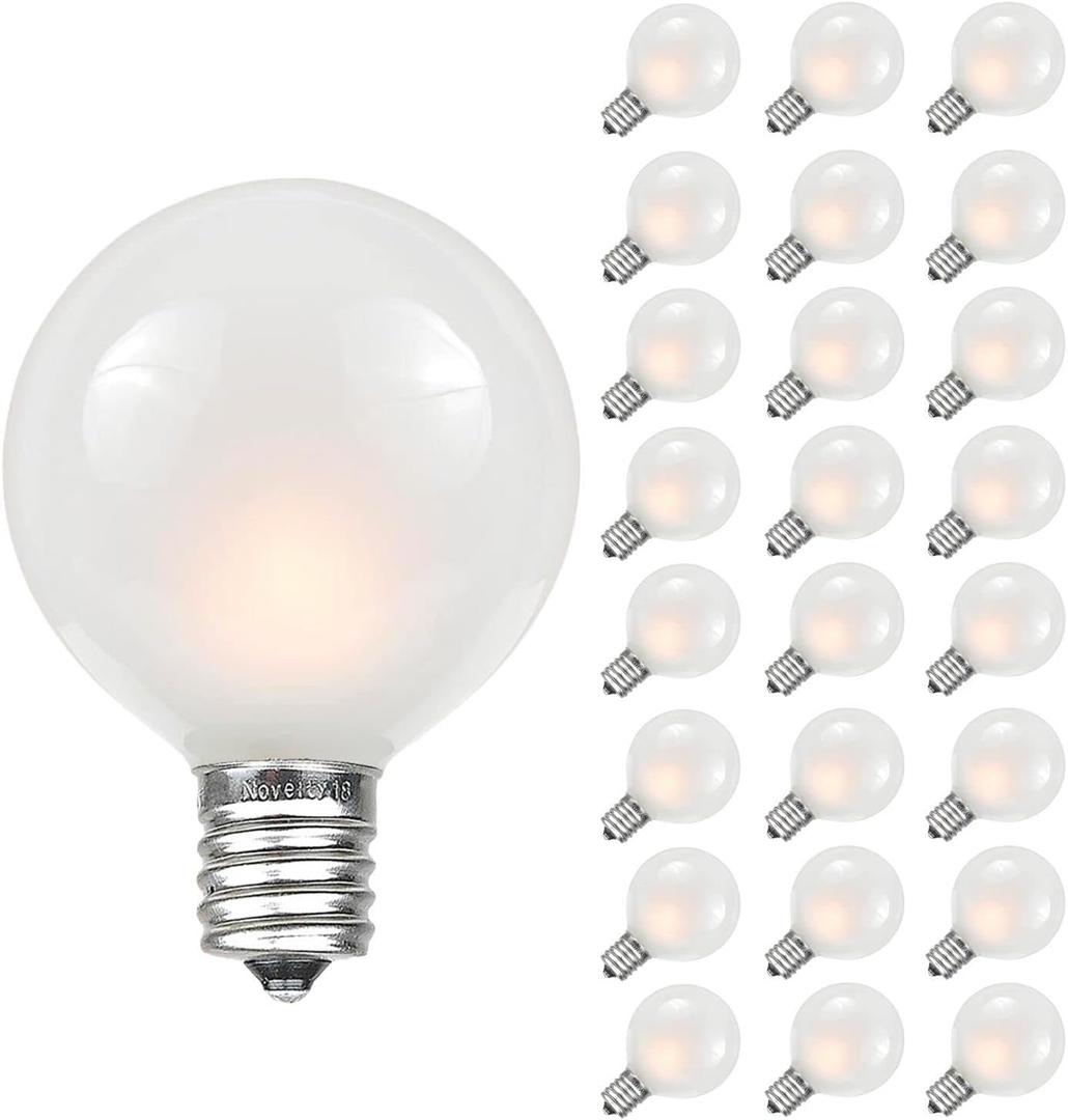Novelty Lights 25 Pack G40 Frosted White Outdoor Globe Bulbs, Light Bulbs Glass Incandescent Bulbs with 3000 Hour Lifespan, Globe String Lights Replacement Bulbs