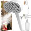 Cat Steam Brush for Dogs and Cats - Dog Steam Grooming Rechargeable Brush for Shedding Control - Self Cleaning Spay Comb with Mist and 2 Mins Timer for Long & Short Haired Pets (Milky White)