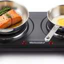 Elite Gourmet EDB302BF Countertop Double Cast Iron Burner, 1500 Watts Electric Hot Plate, Temperature Controls, Power Indicator Lights, Easy to Clean, Black