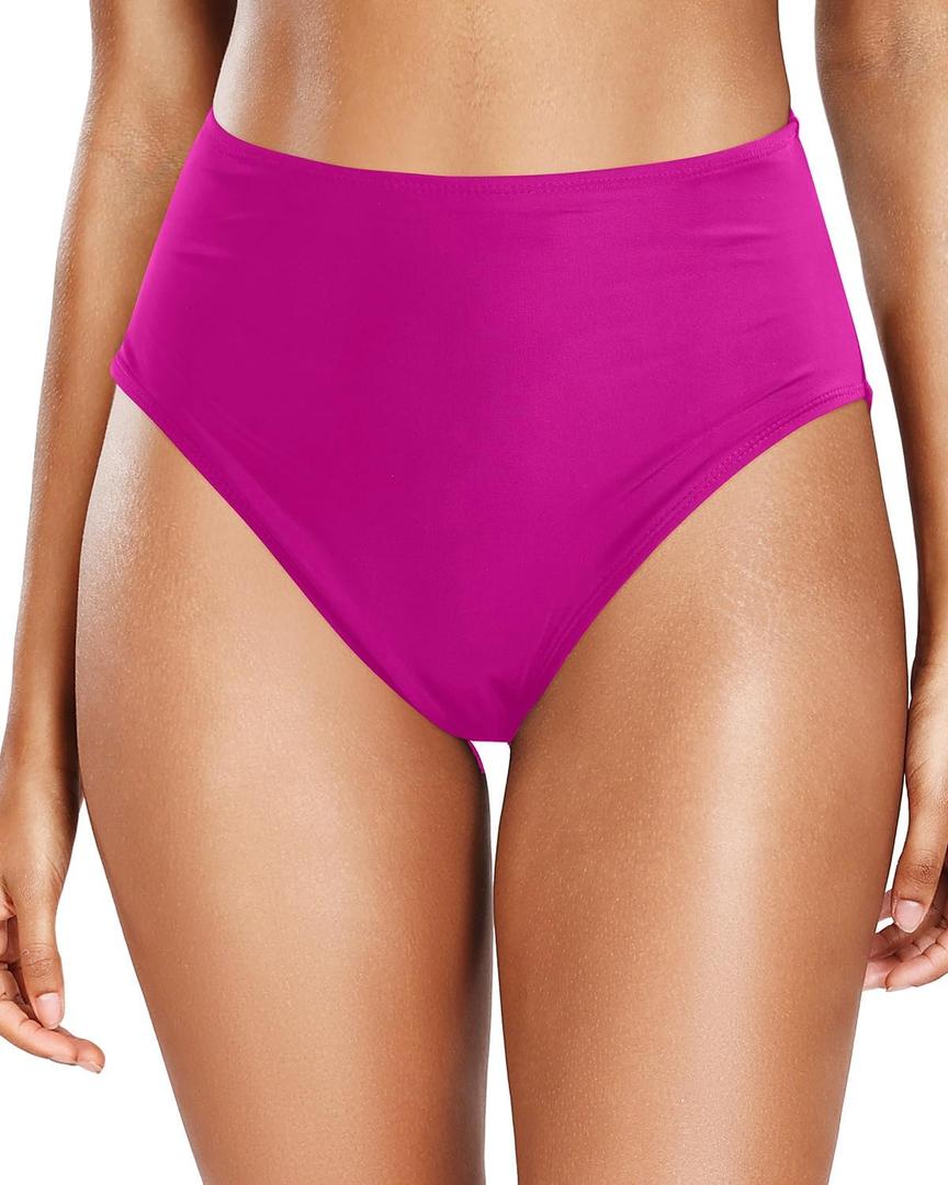 Tempt Me Women's High Cut High Waisted Bikini Bottoms Tummy Control Bathing Suit Bottoms Swim Bottom Swimsuit Bottom (X-Large, Purple)
