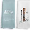 Winter Skiing Definition Kitchen Towels and Dishcloths Set of 2, Ski Skiing Gifts for Skiers, Ski Christmas Ornaments Decor, Teal Blue Kitchen Bathroom Decor Hand Towels Tea Towels, 1624Inch