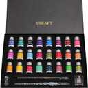 Glass Dip Pen Set,28 Pieces Calligraphy Set Includes 24 Color Inks Cleaning Cup Pen Holder 2 Crystal Glass Pens,Calligraphy Kit Ideas for Birthday Graduation Gifts Beginners (Black Box)