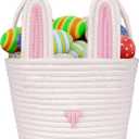 Easter Basket for kids Empty Bunny Egg Baskets With Handle And Ears Easter Gifts Cute Woven Basket (pink)