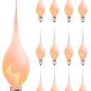 11PK Silicone Dipped Flicker Flame Christmas Candle Light Bulbs, 1W 120Volt Christmas Replacement Light Bulbs for Electric Window Candles Chandeliers Outdoor String Lights, C7/E11 Candelabra Base