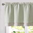 jinchan Linen Valance Curtain Striped Valance for Windows 16 Inch Blackout Kitchen Curtain Farmhouse Double Layer for Living Room Ticking Rod Pocket 1 Panel Sage Green on Beige (50"W x 16"L (Pack of 1), Striped | Sage Green on Beige)