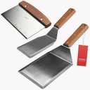 Stainless Steel Metal Spatula Set For Griddle, Grill Spatula Scraper for BBQ/Flat Top Grill- Full Tang Handle -Thicked Blade- Beveled Edges, Great Griddle Accessories for Pancake/Dough Cutter (3" x 5", 5" x 6", 3" x 6")