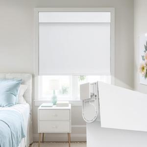 UrMoon No Drill Cordless Roller Shades for Windows No Screw Roller Blinds with Thermal Insulated Waterproof Pull Down Blackout Blinds for Home Office (Blackout - White, Customize)