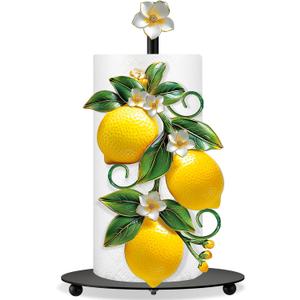Thyle Lemon Paper Towel Holder with Round Base Lemon Bathroom Decor Rustic Housewarming Gifts Dispenser Kitchen Paper Holder Stand for Christmas Yellow Countertop Toilet Home Accessories