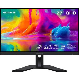 GIGABYTE M27Q 27" 165Hz 1440P -KVM Gaming Monitor, 2560 x 1440 SS IPS Display, 0.5ms (MPRT) Response Time, 92% DCI-P3, HDR Ready, FreeSync Premium, 1x Display Port 1.2, 2x HDMI 2.0, 2x USB 3.0