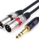 Disino 1/4 TRS to Dual XLR Male Y-Splitter Stereo Breakout Cable 1/4 inch(6.35mm) to 2 XLR Patch Cable - 3.3 FT/1m