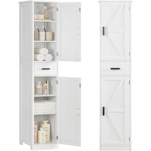 WEENFON 67 Tall Bathroom Cabinet with 6 Shelves & 1 Drawer, Narrow Storage Cabinet with Adjustable Shelves, Silm Cabinet for Living Room, Kitchen, White