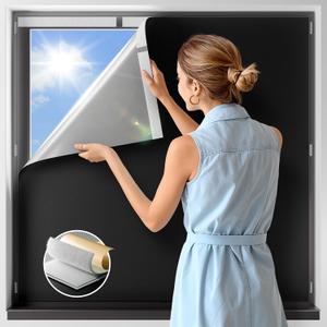 NIGHTON 100% Blackout Curtains for Bedroom, No Drill Black out Blinds With Upgraded Hook and Loop Tape, Portable Blackout Curtains for Window Cover Baby Nursery,Travel,RV- 1 Panel Black 56''W x 84'' L