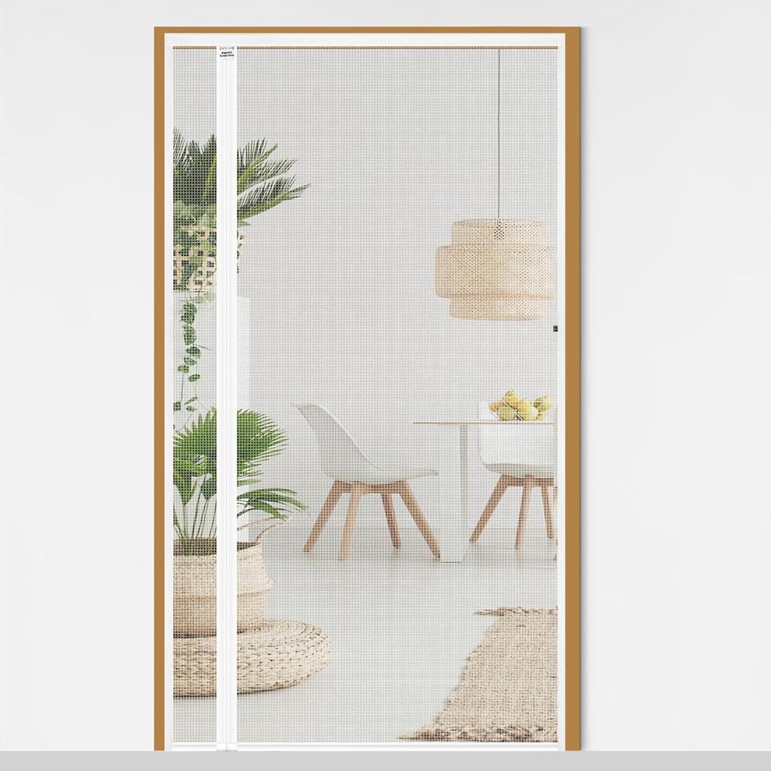CHIYUNS White Reversible Left Right Side Opening Screen Door, Mesh Magnetic Closure Heavy Duty, Fits 36 x 80 Door, Self Closing Fiberglass Bug Net with Magnet for Front, Sliding Doors, Pet Friendly