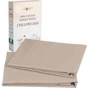 California Design Den 100% Cotton Pillow Cases Standard Size Set of 2, Soft Sateen Weave Pillowcase Set - Beige (Warm Taupe)