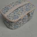 Makeup Bag Cute Cosmetic Bag for Women Floral Coquette Aesthetic Toiletry Bag Travel Make Up Organizer Bag(Blue Flower)