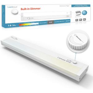 Leetdud Under Cabinet Lights Plug in or Hardwired Built-in Dimmer, 16 Inch 8W, 5CCT 2700K-5000K, Linkable Undercounter Lighting for Kitchen, ETL Dimmable LED Undercabient Light Fixture, White