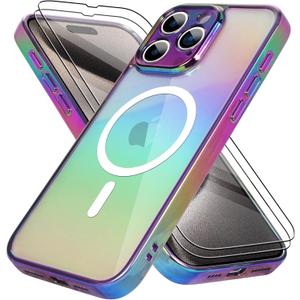 Bonoma for iPhone 15 Pro Case Magnetic Support for Magsafe Bling Laser Iridescent Florescent Crystal Luxury Camera Protector + 2* Screen Protector Shockproof Edge Cover -Purple Bonoma for iPhone 15 Pro Case Magnetic Support for Magsafe Bling Laser Iridescent Florescent Crystal Luxury Camera Protector + 2* Screen Protector Shockproof Edge Cover -Purple