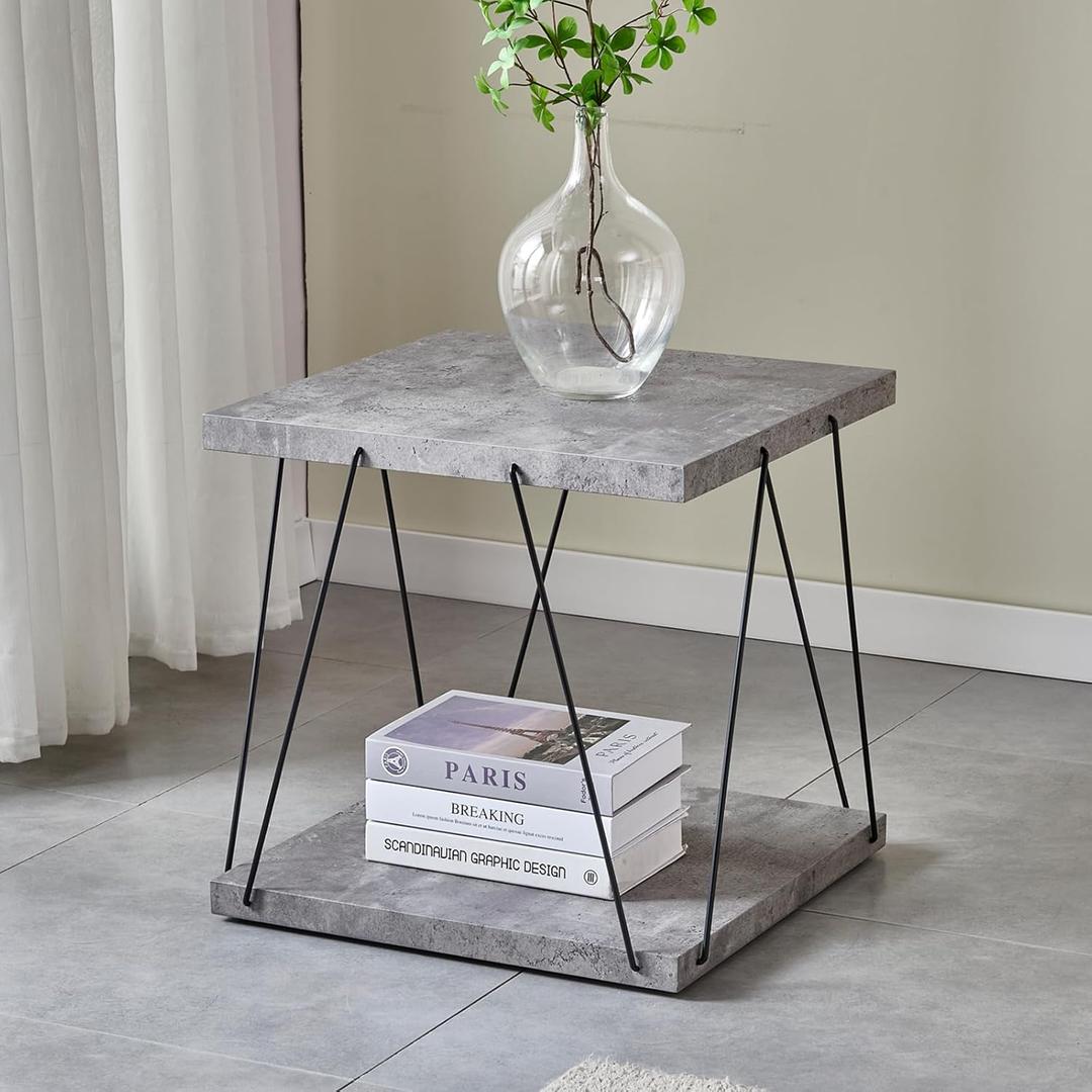Btrpily Wooden Coffee Table - Modern Marble Coffee Table Contemporary, Stylish, High-End Furnishing for Your Living Room (Grey Marble, Square)