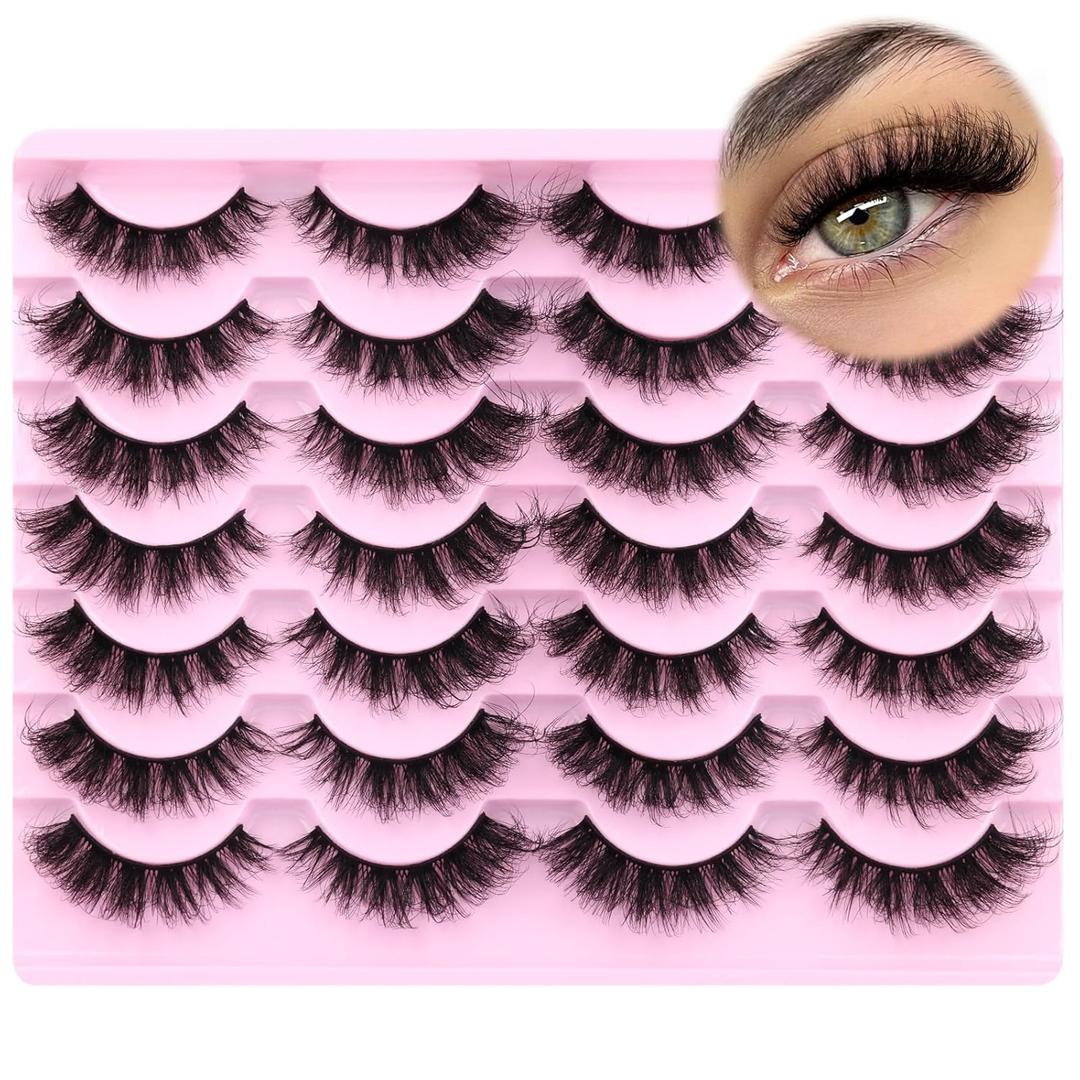 Mink Lashes Volume Cat Eye Thick zanlufly False Eyelashes Natural Curly Fake Eyelashes 18MM Full 8D Volume Lashes Pack, 14 Pairs