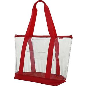 Clear ZIPPER tote with color trim and bottom, Red trim, Pack of 4