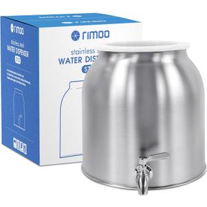 Stainless Steel Water Dispenser, 2.5 Gallon Drink Dispenser with 18/8 Stainless Steel Spigot & Airtight Lid, Water Cooler Dispenser Countertop for 3-5 Gallon Bottle, Water Crock for Parties Home