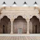 7ftx5ft Agra Red Fort Photo Backdrop Asia India Arch Doors Carved Architecture Background for Asian Indian Theme Travel Party Decor Religious Photoshoot Props Fabrics Wallpaper