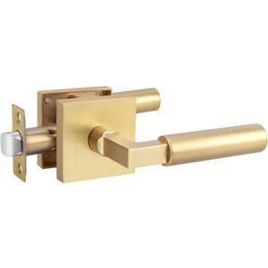 goldenwarm Gold Passage Door Handle, Zinc Alloy Brushed Gold Interior Lever Hall Closet Door Handle, Passage Hardware for Hallways, Closets - 1 Pack