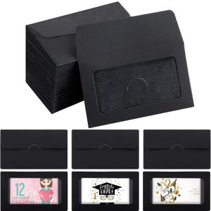 120 Packs Window Gift Card Envelopes Gift Sleeves Credit Size Business Invitation Card Envelopes for Christmas Thanksgiving Gifts, 3.9 x 2.4 Inch(Classic,Black)