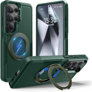 for Samsung Galaxy S26 Ultra case with Stand, 7X Military-Grade Drop Protection, Shock-Absorbing Phone Rugged Cover, Compatible with MagSafe Accessories,360 Magnetic Stand, Green