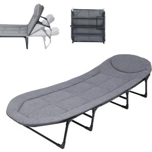 Chaise Lounge Chair, Folding Cot, 6-Angle Adjustable Camping Cot with Mattress for Patio and Beach, Foldable Bed Portable Heavy Duty Lay Flat Reclining with Pillow (Small Size - 70")