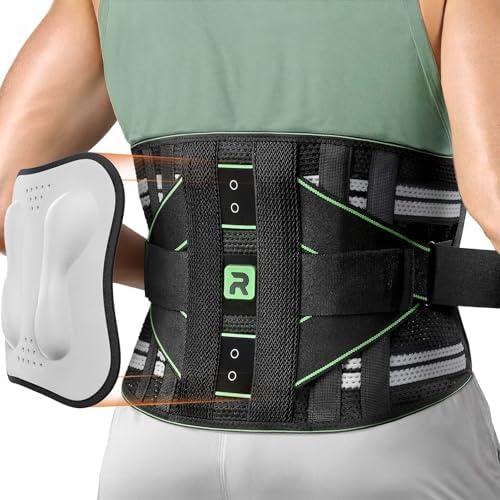Rakiie Back Brace for Lower Back Pain Relief, 8X Powerful Lumbar Support with 3D Pad, Support Belt for Men Women, Breathable Back Support Brace with Adjustable Strap, Green Size M