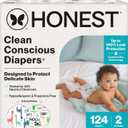 The Honest Company Comfort Dry Disposable Daytime Diapers for Sensitive Skin, Hypoallergenic, Fragrance-Free, Multi-Colored Giraffes + Barnyard Babies, Super Club Box Size 2 (12-18 lbs), 124 Count