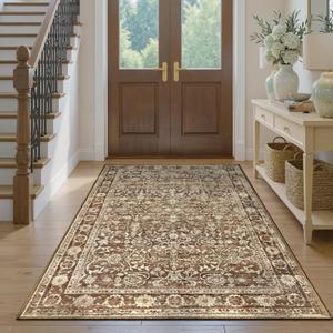 3x5 Washable Area Rug, Non-Slip Rugs for Entryway Kitchen Bedroom Beside Rugs, Low Pile Soft Carpet for Bathroom Laundry Room Decor, Brown