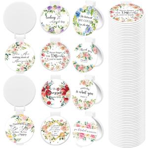 100 Pcs Floral Inspirational Compact Mirror Bulk Small Pocket Purse Round Mirror Portable Folding Makeup Motivational Mirrors Gifts for Women Coworker Employee Teacher
