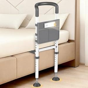 Bed Rails Elderly Adults Safety, Bedside Assist Grab Bar Handrails for Seniors with Motion Sensor Light & Pouch, Adjustable Bed Cane Portable Handle Railing, Fit King Queen Full Twin Bed