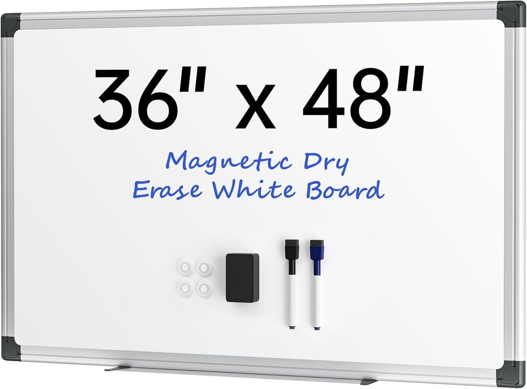 VUSIGN 48" x 36" Large Magnetic Whiteboard for Wall, Dry Erase Board with Silver Frame, Wall Mounted White Board for Classroom, Office, Home  Includes Markers, Magnets & Eraser