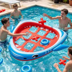 Pool Games Giant Shark Tic-Tac-Toe Inflatable Pools Toy with 10 Balls 2-10 Players Floating Water Game Toys Outdoor Play Toys for Summer Swimming Pool and Backyard Yard Family Holiday Party