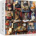 Vintage Cat Puzzles for Adults 1000 PiecesPICKFORU Retro Cat Library Themed, Book Kitten Bookshelf Jigsaw Puzzles Collage Challenge