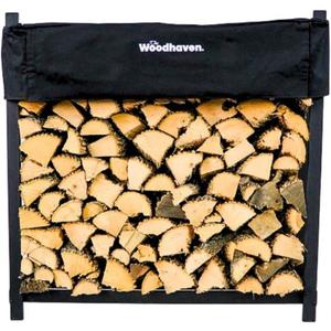 Woodhaven Black 4 Foot - Heavy Duty Made In USA - Indoor Outdoor - 1/4 Cord Firewood Storage Log Rack With Seasoning Cover Combo Set - Metal Log Storage - 48 x 48
