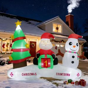 6FT Christmas Inflatable Decoration Countdown, Built-in LED Lighting Christmas Tree Santa Claus Snowman, Inflatable Decoration Suitable for Outdoor Courtyard, Indoor Garden,Lawn