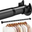 Black Closet Rod, 17 to 51 Inches Adjustable Closet Rods for Hanging Clothes 1.3 Inch Diameter Heavy Duty Metal Closet Hanging Rod Closet Bar for Wardrobes, Closet, Bathroom, Windows