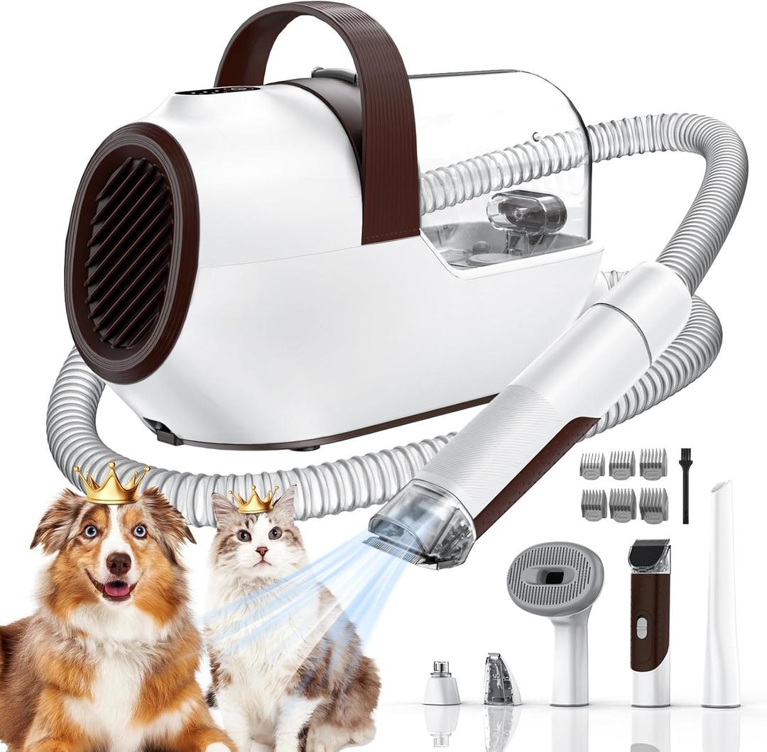 Dog Grooming Vacuum, Dog Grooming Kit with Pet Clipper Nail Grinder, 6 Pet Grooming Tools Mahogany