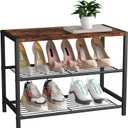 HOMEFORT 3-Tier Shoe Rack, Shoe Storage Shelf, Industrial Shoe Tower, Narrow Shoe Organizer for Closet Entryway, Small Shoe Rack Table with Durable Metal Shelves, Rustic Brown