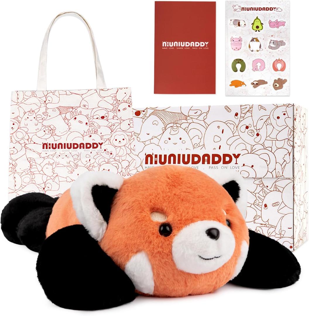 Niuniu Daddy Red Panda Weighted Stuffed Animals, 3.3lb Weighted Plush Red Panda Toys for Adult Kid Girl, Giant Stuffed Plush Pillow as Gift for Valentine Include Bag Sticker Card